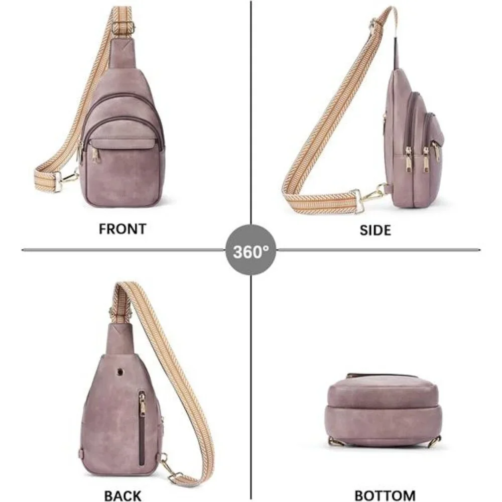 Sling Bag for Women Leather Crossbody Bags Fanny Pack Chest Bag Purple
